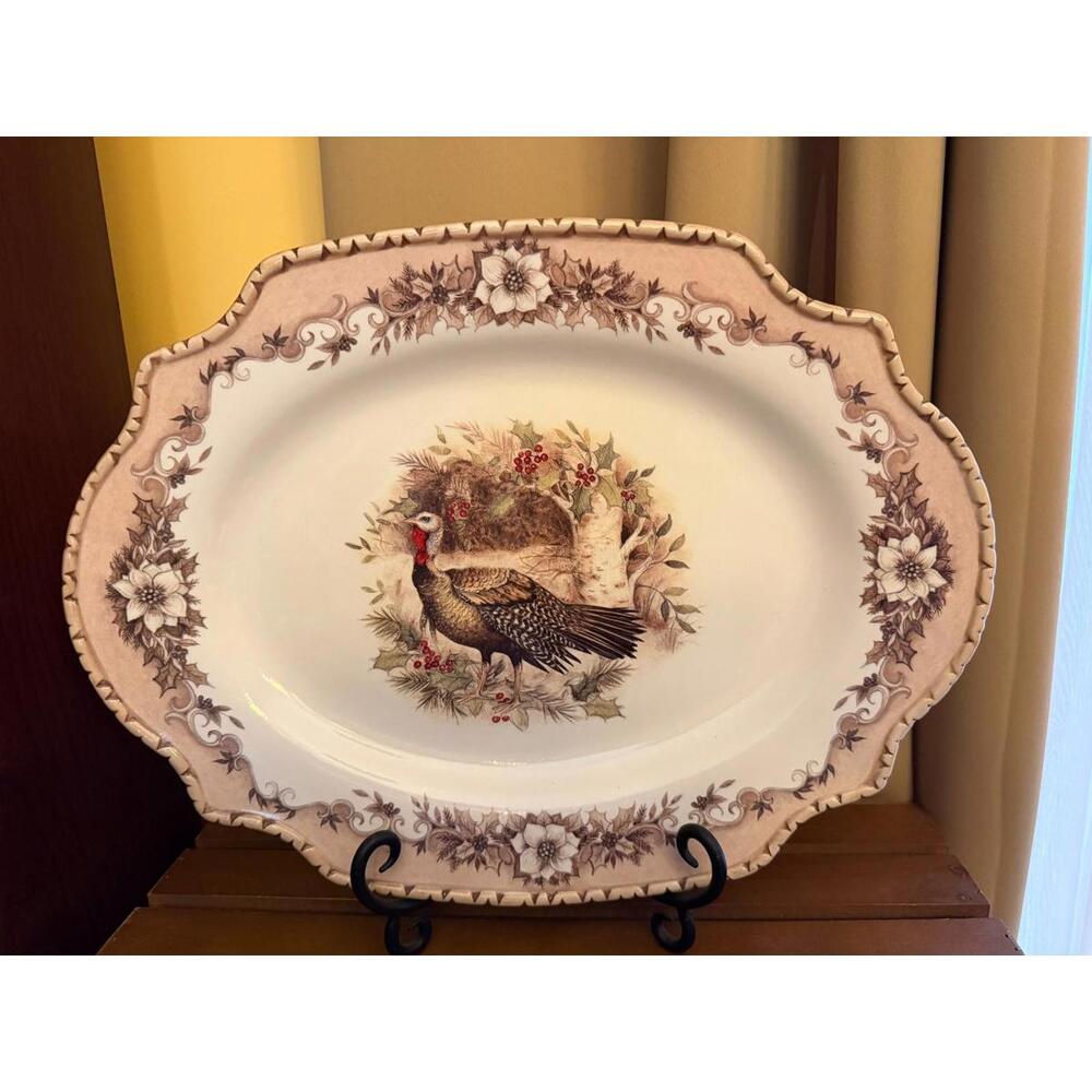 Cracker Barrel Holiday Turkey Stoneware‎ Oval Platter by Susan Winget